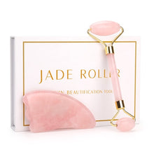 Load image into Gallery viewer, Rose Quartz Natural Jade Facial Roller Stone Skin Massage Beauty Care Set
